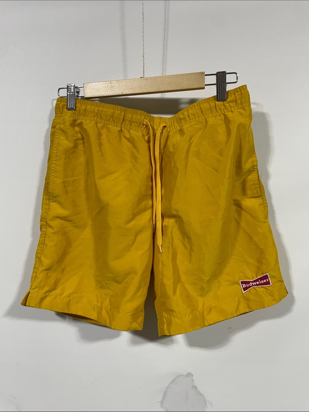 Budweiser Yellow Men's Swim Trunks with Logo Patch